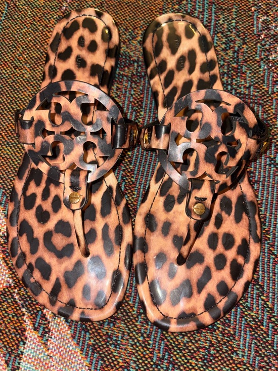 Tory Burch Shoes - Tory Burch Miller Leopard Print Logo Thong Sandals - Brown & Black